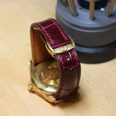 Bespoke Watch Strap in Maroon Red Crocodile