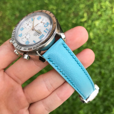 Bespoke Watch Strap in Baby Blue Chevre