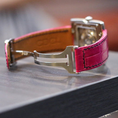 Bespoke Watch Strap in Fuchsia Pink Crocodile