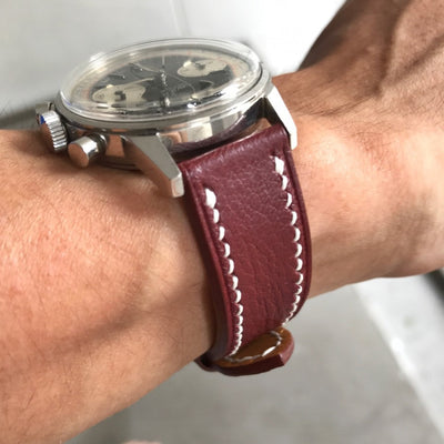 Bespoke Watch Strap in Maroon Red Chevre