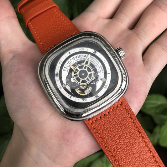 Bespoke Watch Strap in Orange Chevre