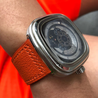 Bespoke Watch Strap in Orange Chevre