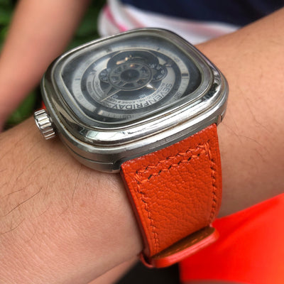 Bespoke Watch Strap in Orange Chevre