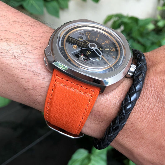 Bespoke Watch Strap in Orange Chevre