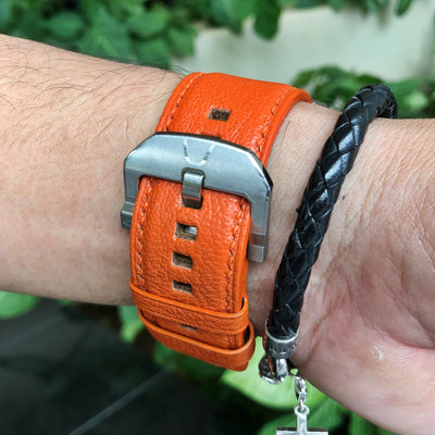 Bespoke Watch Strap in Orange Chevre