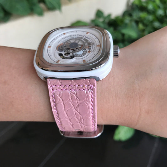 Bespoke Watch Strap in Baby Pink Circular Grains Alligator