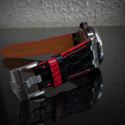 Bespoke Watch Strap in Black Circular Grains Alligator