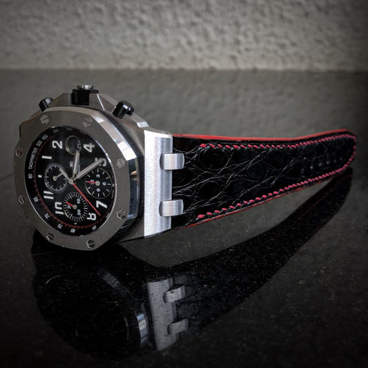 Bespoke Watch Strap in Black Circular Grains Alligator