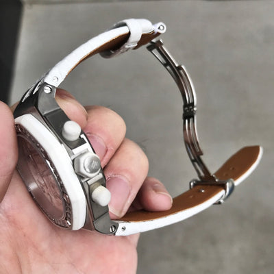 Bespoke Watch Strap in White Circular Grains Alligator