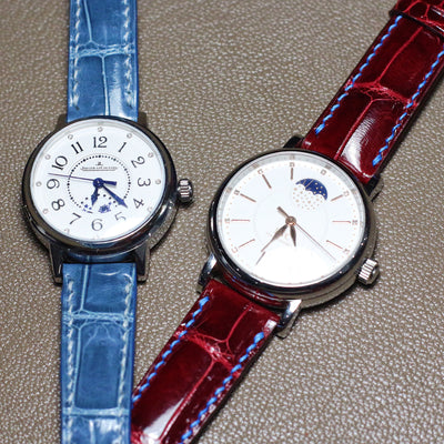 Bespoke Watch Straps in Sky Blue & Ferrari Red Crocodile