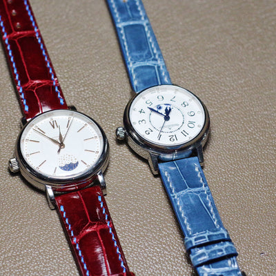 Bespoke Watch Straps in Sky Blue & Ferrari Red Crocodile