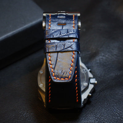 Bespoke Watch Strap in Navy Blue Crocodile