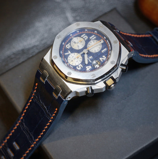 Bespoke Watch Strap in Navy Blue Crocodile