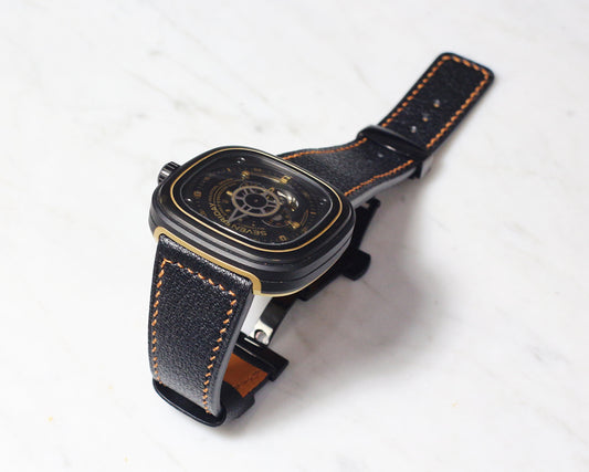 Bespoke Watch Strap in Black Chevre