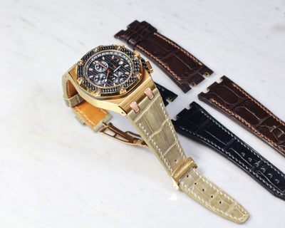 Bespoke Watch Strap in Olive Grey Crocodile