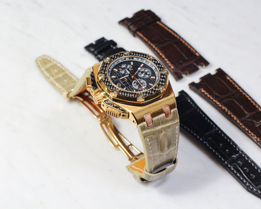 Bespoke Watch Strap in Olive Grey Crocodile