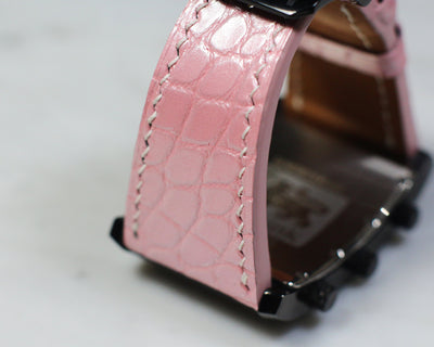 Bespoke Watch Strap in Baby Pink Circular Grains Alligator