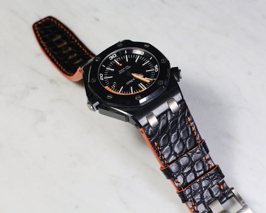 Bespoke Watch Strap in Black Circular Grains Alligator