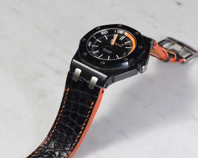 Bespoke Watch Strap in Black Circular Grains Alligator