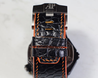 Bespoke Watch Strap in Black Circular Grains Alligator