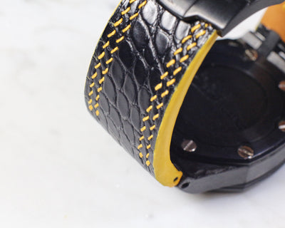 Bespoke Watch Strap in Black Circular Grains Alligator