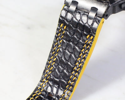 Bespoke Watch Strap in Black Circular Grains Alligator
