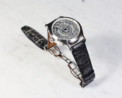 Bespoke Watch Strap in Black Silver Crocodile