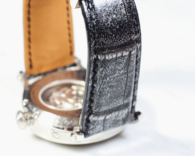 Bespoke Watch Strap in Black Silver Crocodile