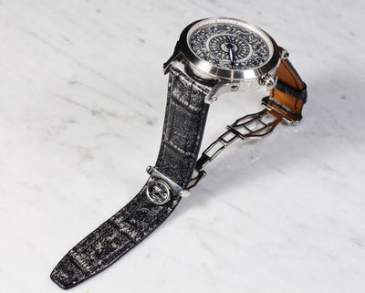 Bespoke Watch Strap in Black Silver Crocodile