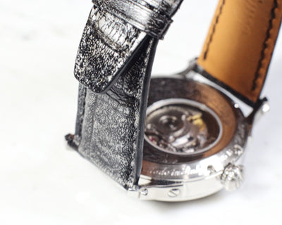 Bespoke Watch Strap in Black Silver Crocodile