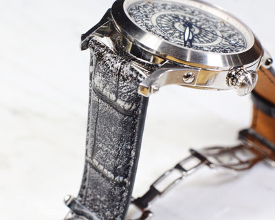 Bespoke Watch Strap in Black Silver Crocodile