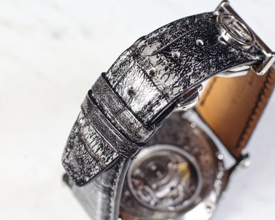 Bespoke Watch Strap in Black Silver Crocodile