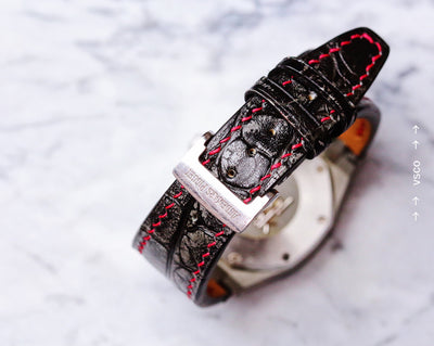 Bespoke Watch Strap in Metallic Black Crocodile