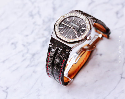 Bespoke Watch Strap in Metallic Black Crocodile