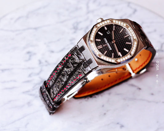 Bespoke Watch Strap in Metallic Black Crocodile