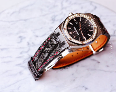 Bespoke Watch Strap in Metallic Black Crocodile