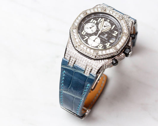 Bespoke Watch Strap in Cerulean Blue Crocodile