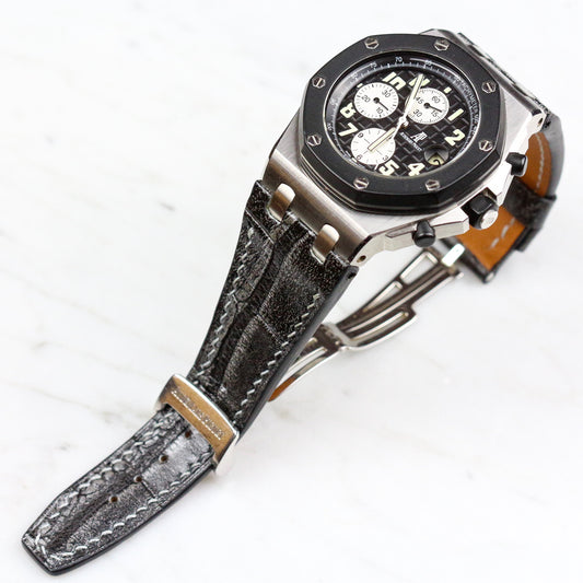 Bespoke Watch Strap in Metallic Black Crocodile