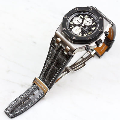 Bespoke Watch Strap in Metallic Black Crocodile