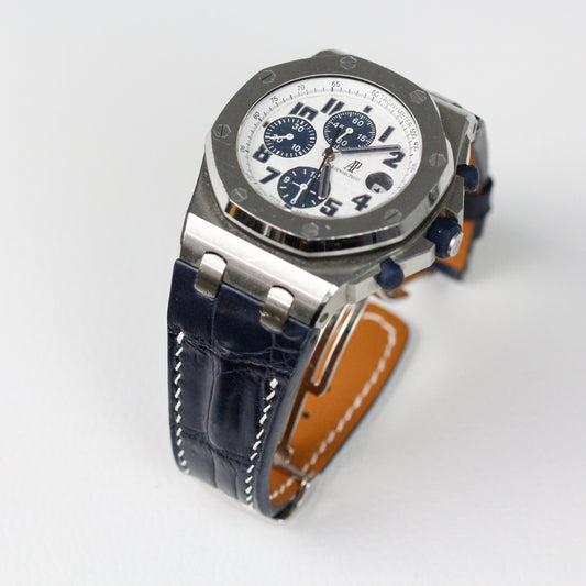 Bespoke Watch Strap in Navy Blue Crocodile