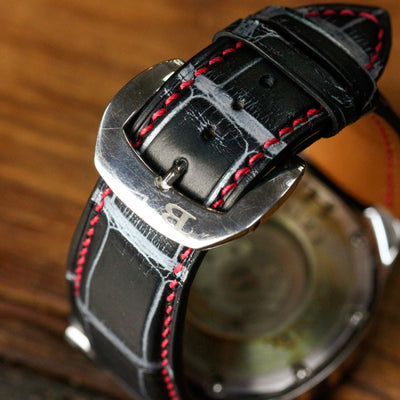 Bespoke Watch Strap in Black Silver Alligator
