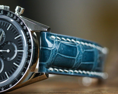 Bespoke Watch Strap in Cerulean Blue Crocodile