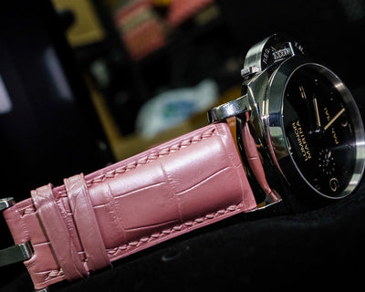 Bespoke Watch Strap in Baby Pink Crocodile