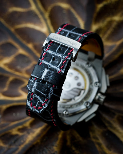 Bespoke Watch Strap in Black Silver Alligator