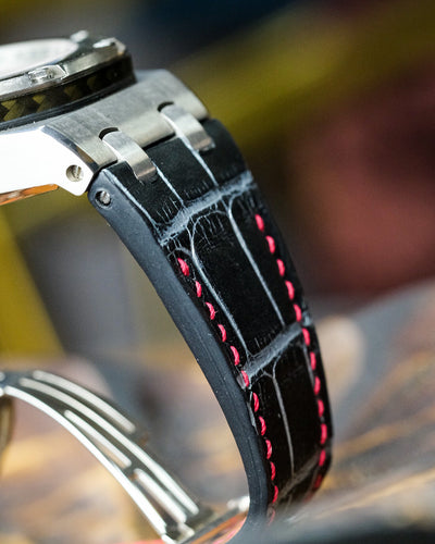 Bespoke Watch Strap in Black Silver Alligator