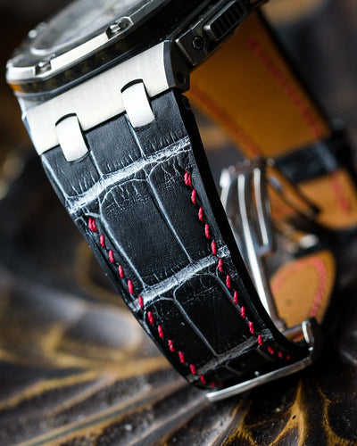 Bespoke Watch Strap in Black Silver Alligator