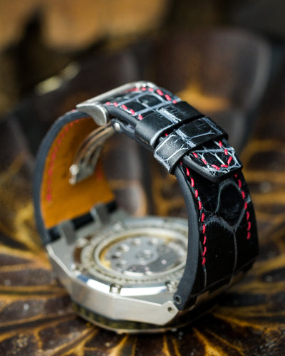 Bespoke Watch Strap in Black Silver Alligator