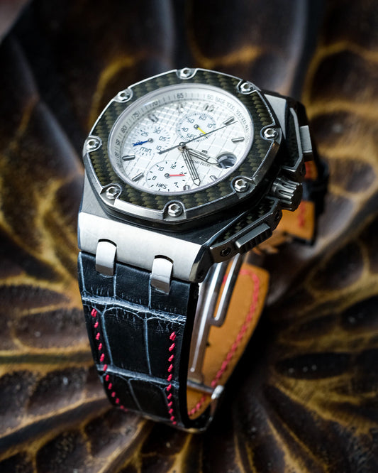 Bespoke Watch Strap in Black Silver Alligator