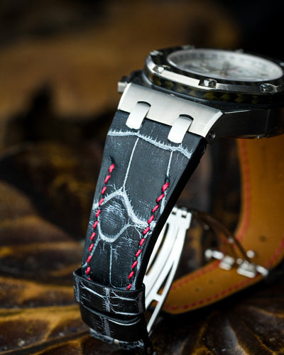 Bespoke Watch Strap in Black Silver Alligator