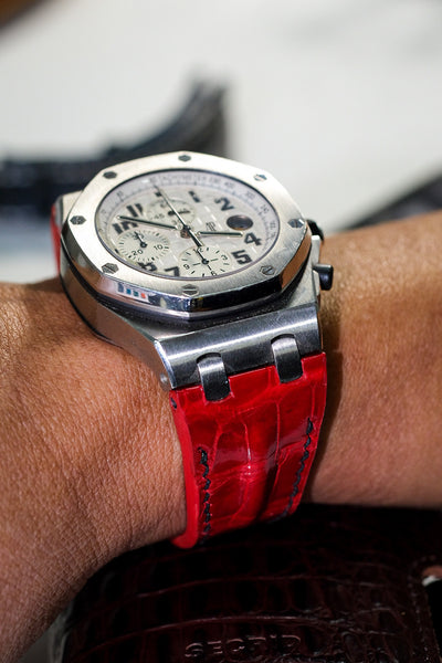 Bespoke Watch Strap in Blood Red Crocodile